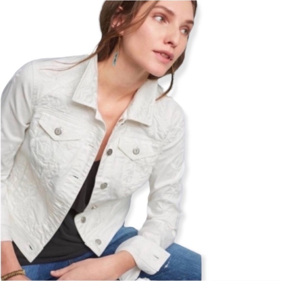 PILCRO AND THE LETTERPRESS | Anthropologie White Embroidered Jean Jacket - Picture 4 of 9